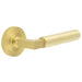 Elegant Knurled Satin Brass Door Handle with Rose Design Solid Brass Interior Handle