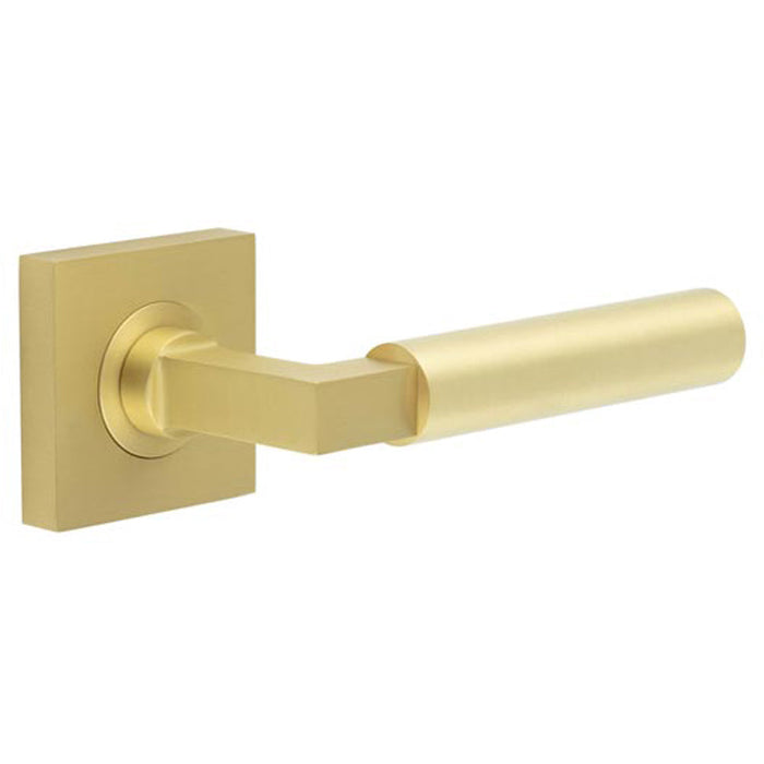 Luxurious Square Door Handle Satin Brass Solid Brass Interior Handle