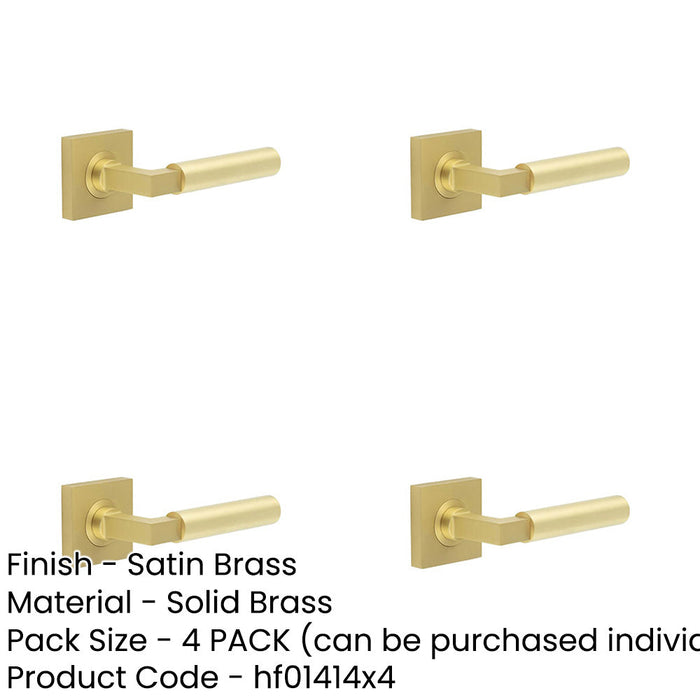 PACK Luxurious Square Door Handle Satin Brass Solid Brass Interior Handle-1