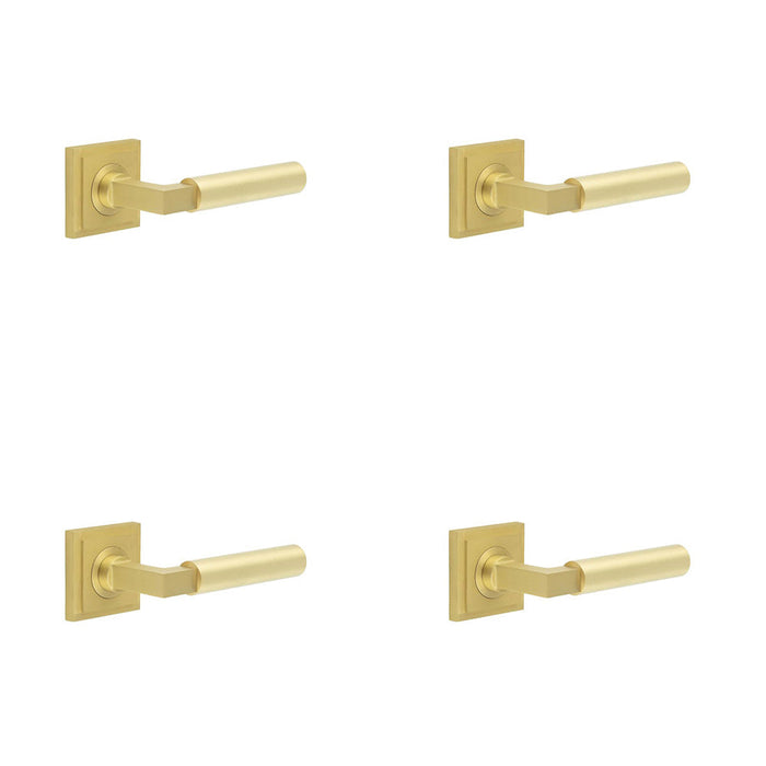 PACK Luxurious Satin Brass Square Door Handle Elegant Interiors Solid Brass Interior Handle