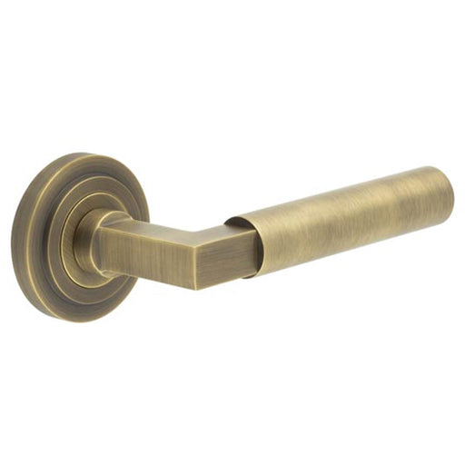Luxurious Antique Brass Door Handle Stepped Rose Solid Brass Interior Handle
