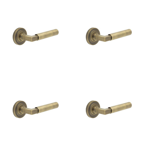 PACK Luxurious Antique Brass Door Handle Stepped Rose Solid Brass Interior Handle