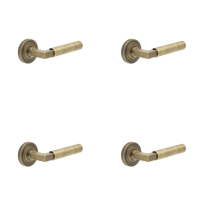 PACK Luxurious Antique Brass Door Handle Stepped Rose Solid Brass Interior Handle