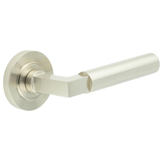 Elegant Satin Nickel Door Handle with Rose Design Solid Brass Interior Handle