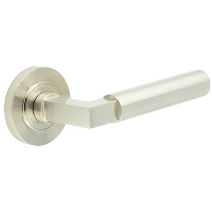 Elegant Satin Nickel Door Handle with Rose Design Solid Brass Interior Handle