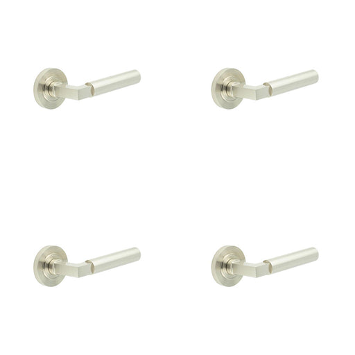 PACK Elegant Satin Nickel Door Handle with Rose Design Solid Brass Interior Handle