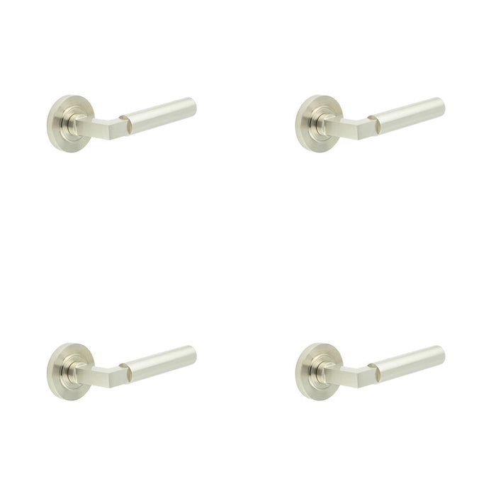 PACK Elegant Satin Nickel Door Handle with Rose Design Solid Brass Interior Handle