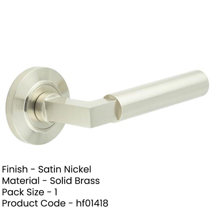 Elegant Satin Nickel Door Handle with Chamfered Rose Solid Brass Interior Handle-1