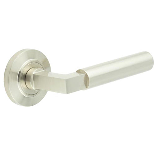 Elegant Satin Nickel Door Handle with Chamfered Rose Solid Brass Interior Handle