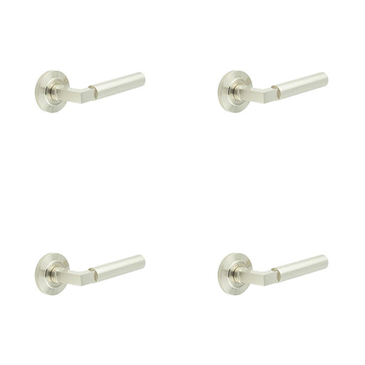 PACK Elegant Satin Nickel Door Handle with Chamfered Rose Solid Brass Interior Handle