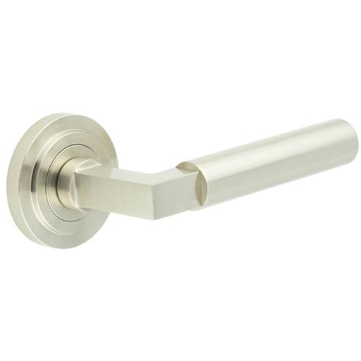 Elegant Satin Nickel Door Handle with Stepped Rose Design Solid Brass Interior Handle (2)