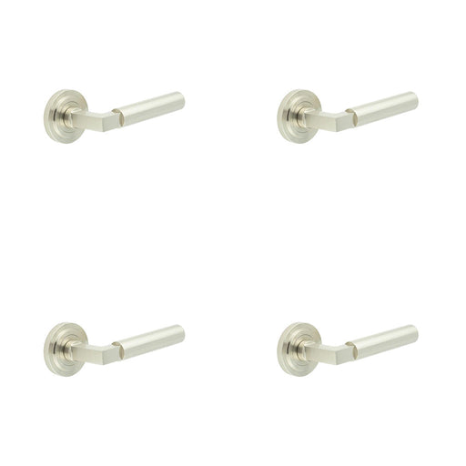 PACK Elegant Satin Nickel Door Handle with Stepped Rose Design Solid Brass Interior Handle (2)