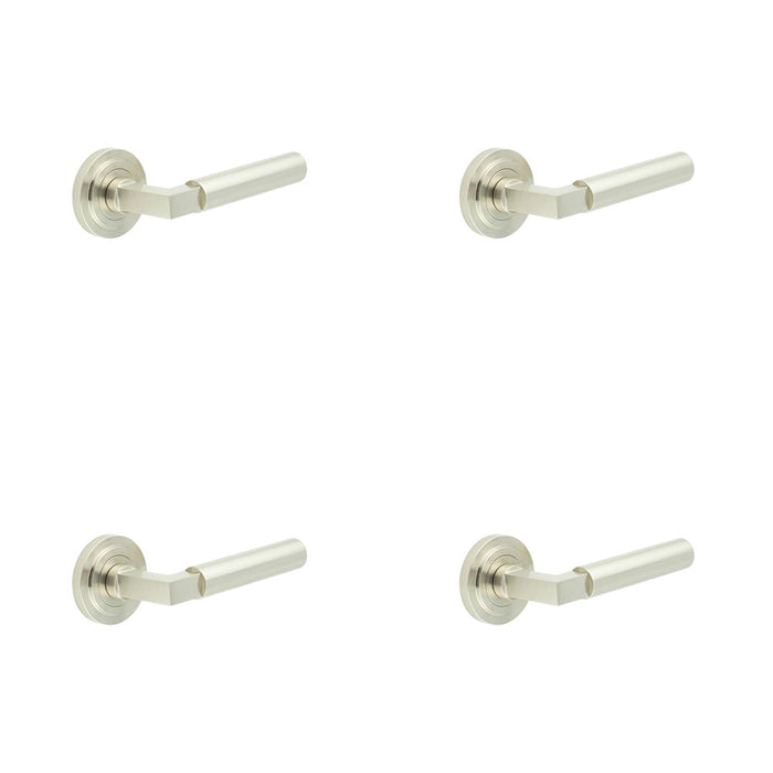 PACK Elegant Satin Nickel Door Handle with Stepped Rose Design Solid Brass Interior Handle (2)