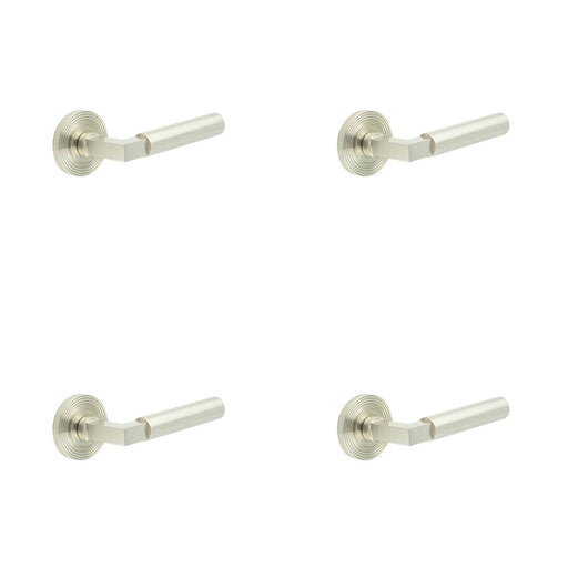 PACK Luxurious Reeded Rose Satin Nickel Door Handle Elegant Interiors Solid Brass Interior Handle