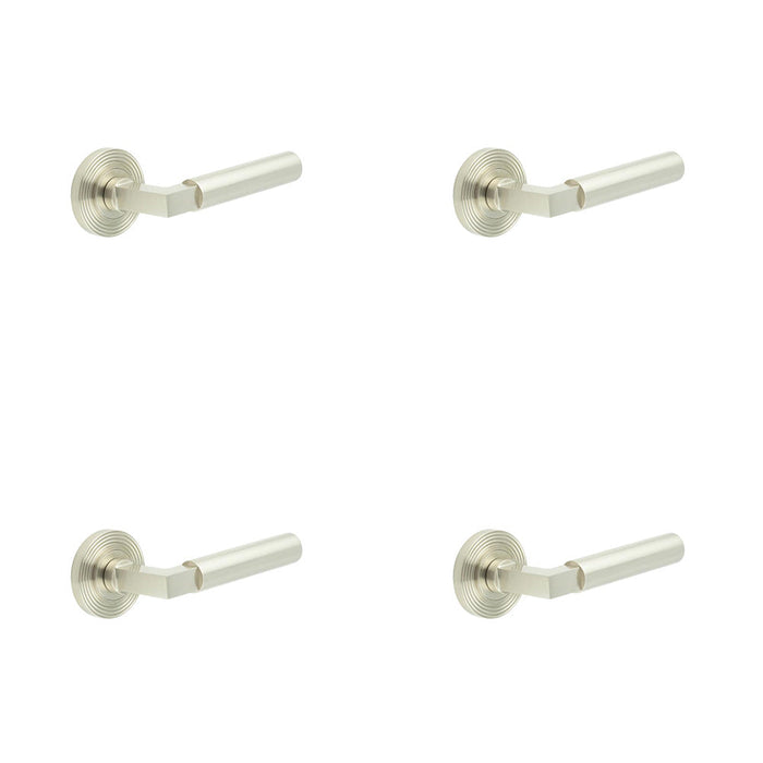 PACK Luxurious Reeded Rose Satin Nickel Door Handle Elegant Interiors Solid Brass Interior Handle