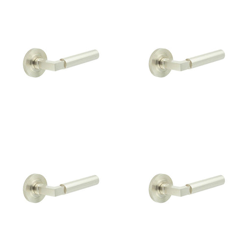 PACK Elegant Satin Nickel Knurled Door Handle with Rose Design Solid Brass Interior Handle