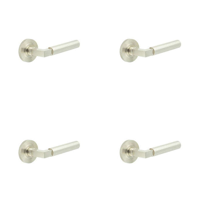 PACK Elegant Satin Nickel Knurled Door Handle with Rose Design Solid Brass Interior Handle