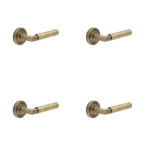 PACK Luxurious Antique Brass Door Handle Reeded Rose Elegant Interiors Solid Brass Interior Handle