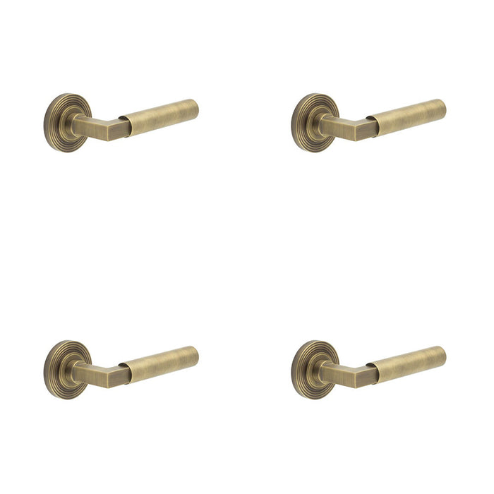 PACK Luxurious Antique Brass Door Handle Reeded Rose Elegant Interiors Solid Brass Interior Handle