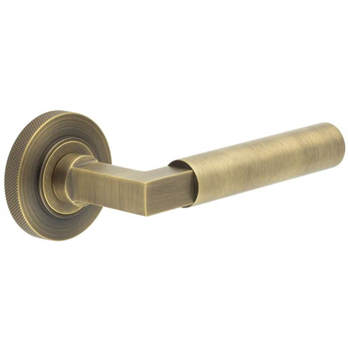 Luxurious Antique Brass Door Handle Knurled Rose Elegant Interiors Solid Brass Interior Handle
