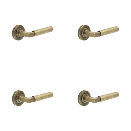 PACK Luxurious Antique Brass Door Handle Knurled Rose Elegant Interiors Solid Brass Interior Handle