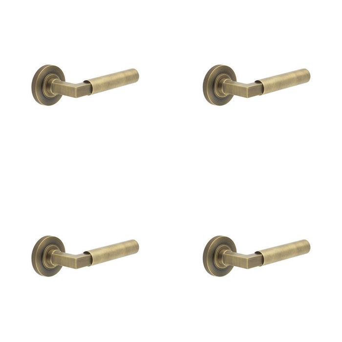 PACK Luxurious Antique Brass Door Handle Knurled Rose Elegant Interiors Solid Brass Interior Handle