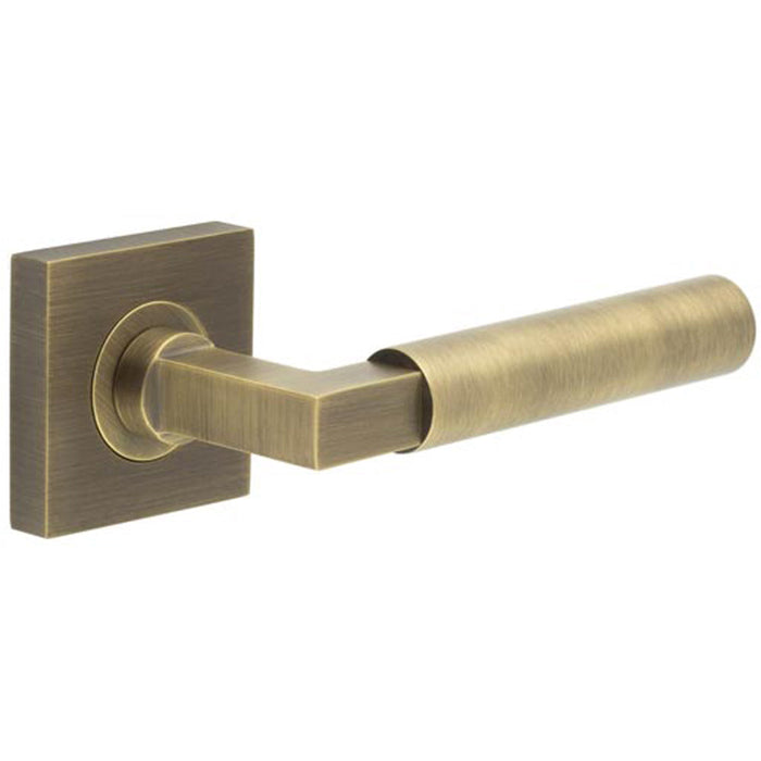 Antique Brass Door Handle Square Plain Rose Westminster Luxury Design Solid Brass Interior Handle