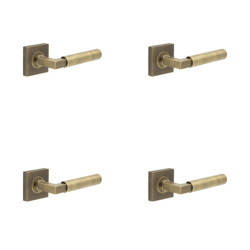 PACK Antique Brass Door Handle Square Plain Rose Westminster Luxury Design Solid Brass Interior Handle