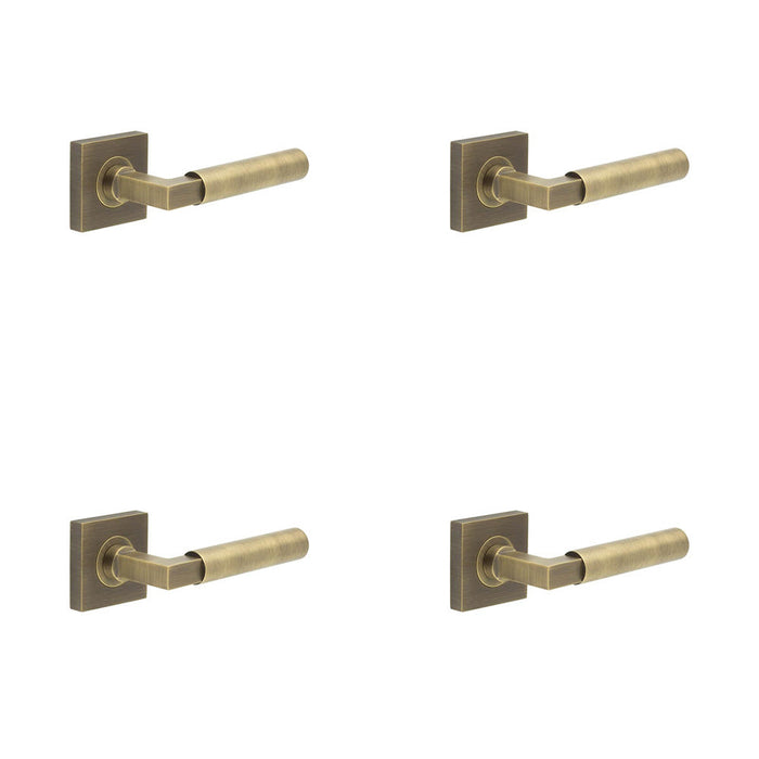 PACK Antique Brass Door Handle Square Plain Rose Westminster Luxury Design Solid Brass Interior Handle