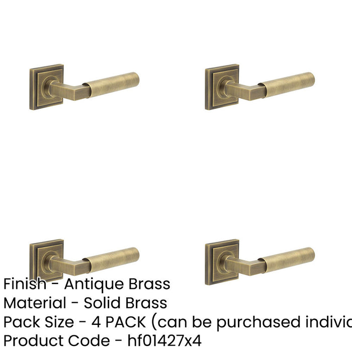 PACK Antique Brass Door Handle Square Stepped Rose Elegant Interiors Solid Brass Interior Handle-1