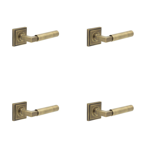 PACK Antique Brass Door Handle Square Stepped Rose Elegant Interiors Solid Brass Interior Handle