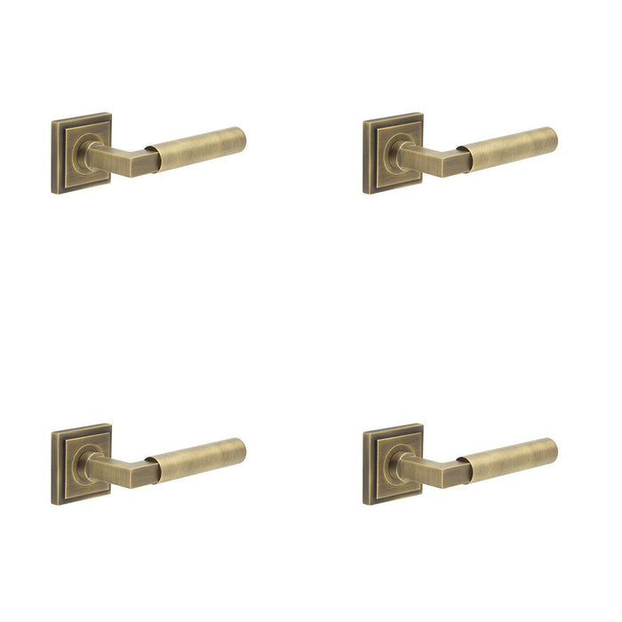 PACK Antique Brass Door Handle Square Stepped Rose Elegant Interiors Solid Brass Interior Handle