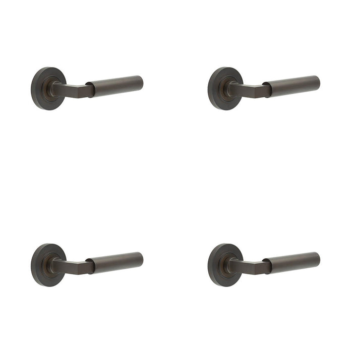 PACK Luxurious Dark Bronze Door Handle Plain Rose Solid Brass Interior Handle