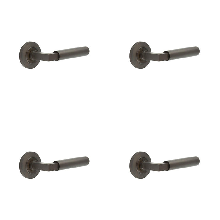 PACK Luxurious Dark Bronze Door Handle Chamfered Rose Elegant Interiors Solid Brass Interior Handle (1)