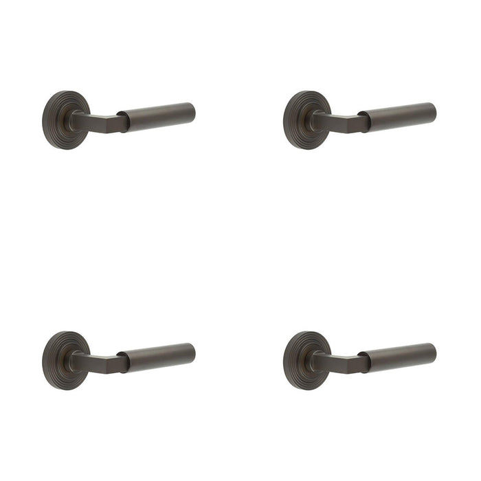 PACK Luxurious Dark Bronze Door Handle Reeded Rose Elegant Interiors Solid Brass Interior Handle