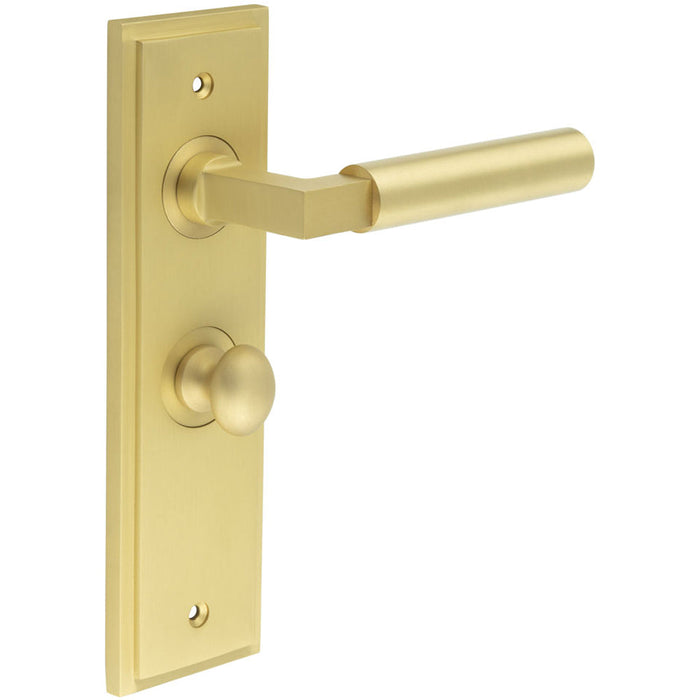 Satin Brass Bathroom Door Handle with Backplate Turn Release Solid Brass Interior Handle (3)