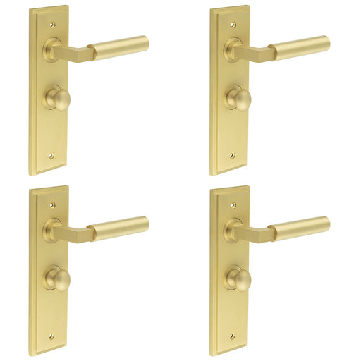 PACK Satin Brass Bathroom Door Handle with Backplate Turn Release Solid Brass Interior Handle (3)