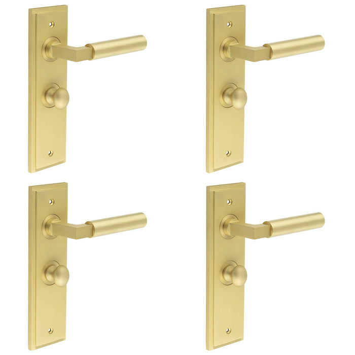 PACK Satin Brass Bathroom Door Handle with Backplate Turn Release Solid Brass Interior Handle (3)