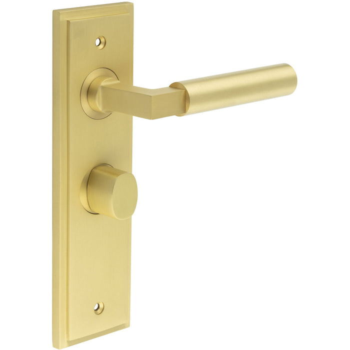 Satin Brass Bathroom Door Handle with Backplate Turn Release Solid Brass Interior Handle (4)