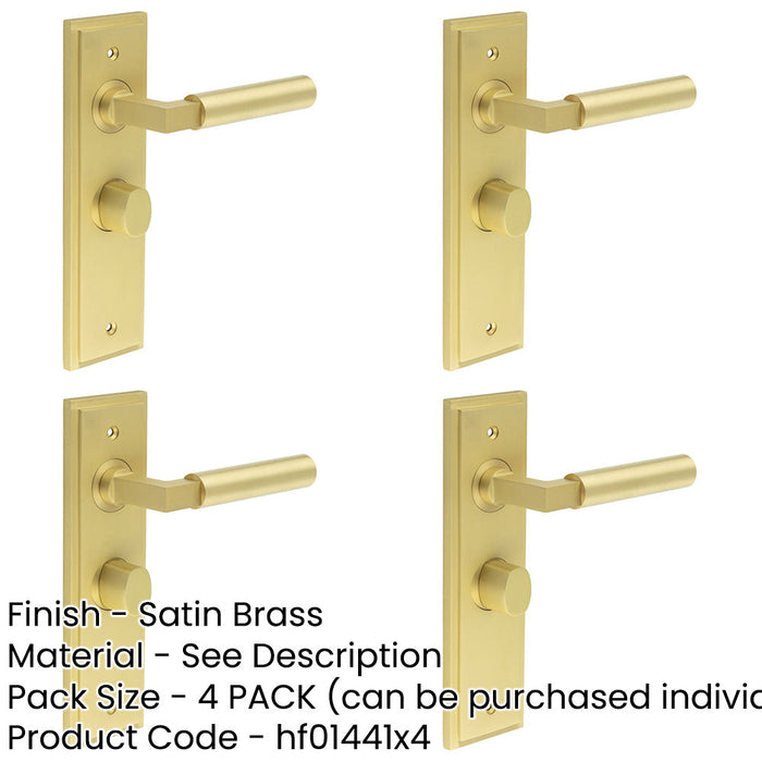 PACK Satin Brass Bathroom Door Handle with Backplate Turn Release Solid Brass Interior Handle (4)-1