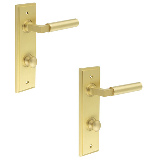 PACK Elegant Satin Brass Bathroom Door Handle with Backplate Turn Release Solid Brass Interior Handle (8)