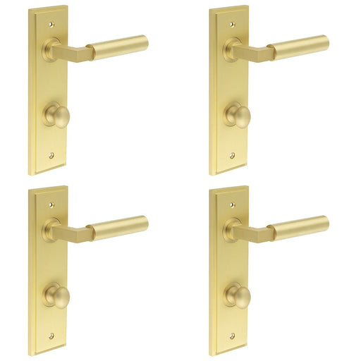 PACK Elegant Satin Brass Bathroom Door Handle with Backplate Turn Release Solid Brass Interior Handle (3)