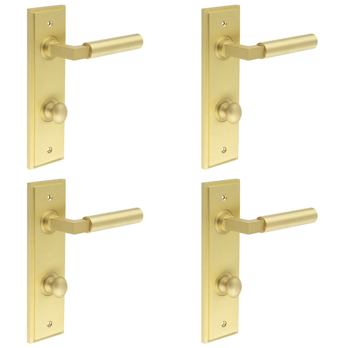 PACK Elegant Satin Brass Bathroom Door Handle with Backplate Turn Release Solid Brass Interior Handle (3)