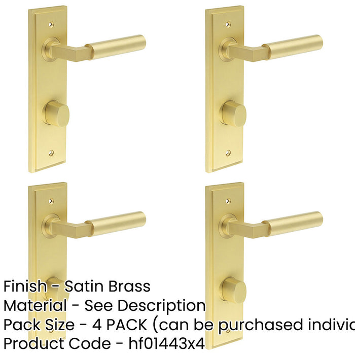 PACK Elegant Satin Brass Bathroom Door Handle with Turn Release Solid Brass Interior Handle-1