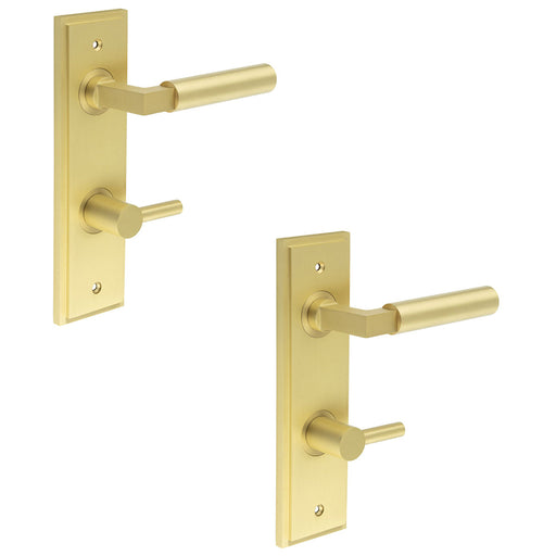 PACK Luxurious Satin Brass Door Handle with Bathroom Turn Release Mechanism Solid Brass Interior Handle (1)