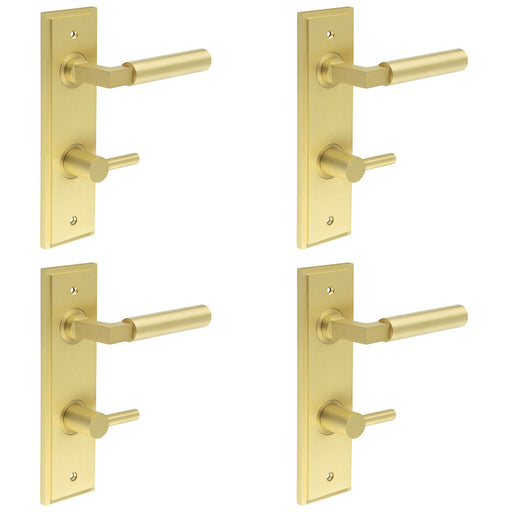 PACK Luxurious Satin Brass Door Handle with Bathroom Turn Release Mechanism Solid Brass Interior Handle