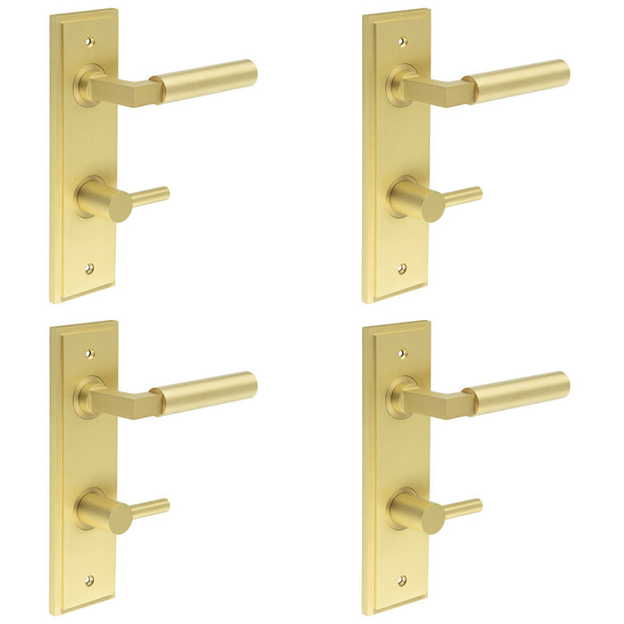 PACK Luxurious Satin Brass Door Handle with Bathroom Turn Release Mechanism Solid Brass Interior Handle