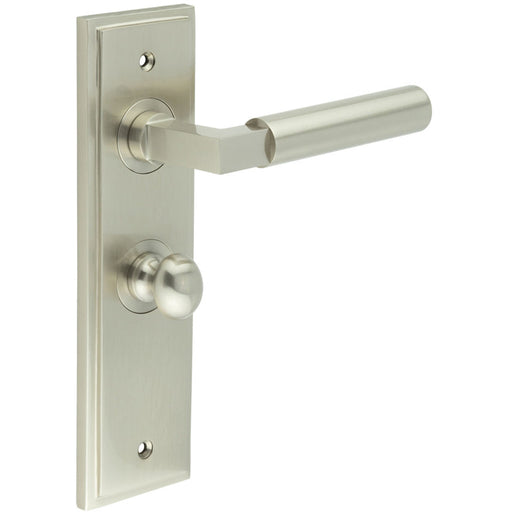 Satin Nickel Bathroom Door Handle with Backplate Turn Release Solid Brass Interior Handle (9)