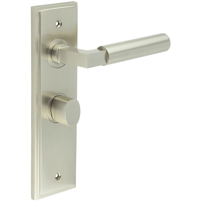 Satin Nickel Bathroom Door Handle with Backplate Turn Release Solid Brass Interior Handle (10)