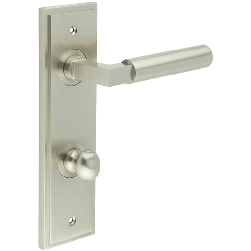 Satin Nickel Bathroom Door Handle with Backplate Turn Release Mechanism Solid Brass Interior Handle (3)